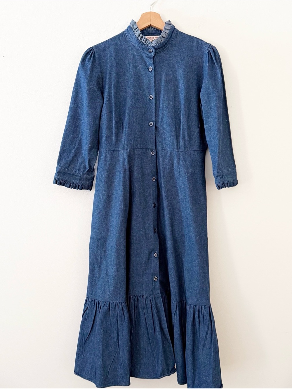 Justine Tabak Womens Dress Denim Cotton Long Sleeve Button Front Size Small EUC.